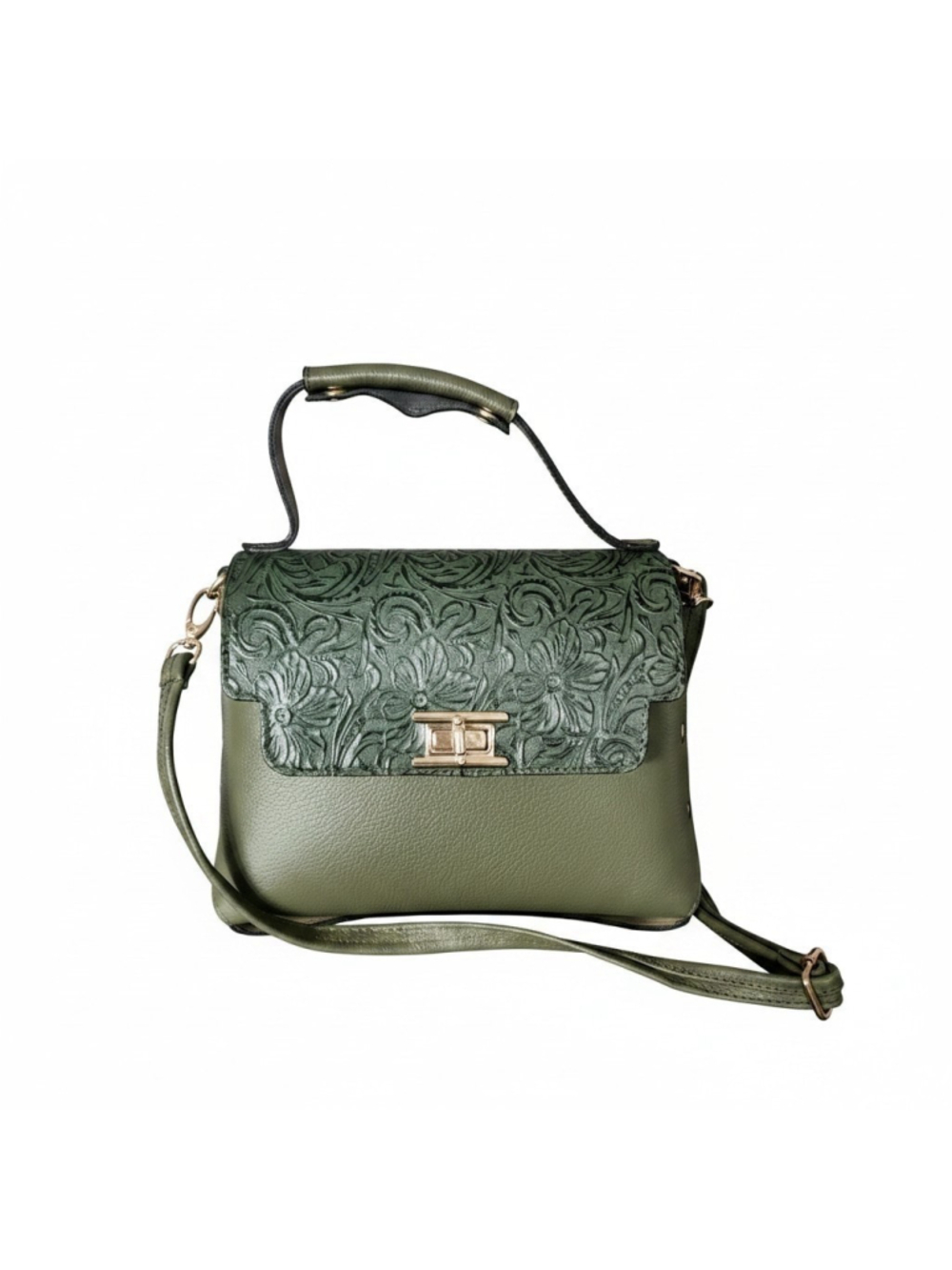 Forest Green Floral Studded Embossed Artisan LEATHER Purse Handbag Crossbody Bag - Picture 2 of 16